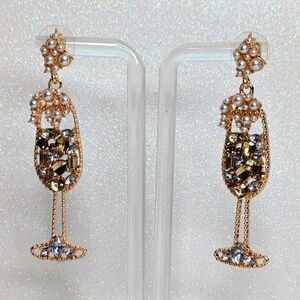 Champagne white and gold bling drop earrings
